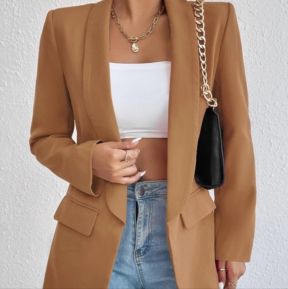 Evelyn Classic Collar Blazer - Tan - Picture 1 of 4